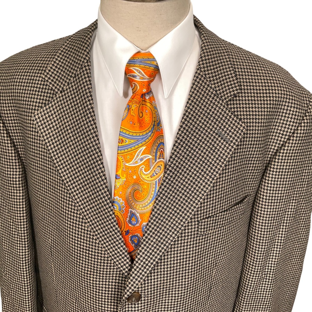 Chaps Ralph Lauren Blazer Mens 46R Brown Houndstooth Quiet Luxury 3-Button VTG